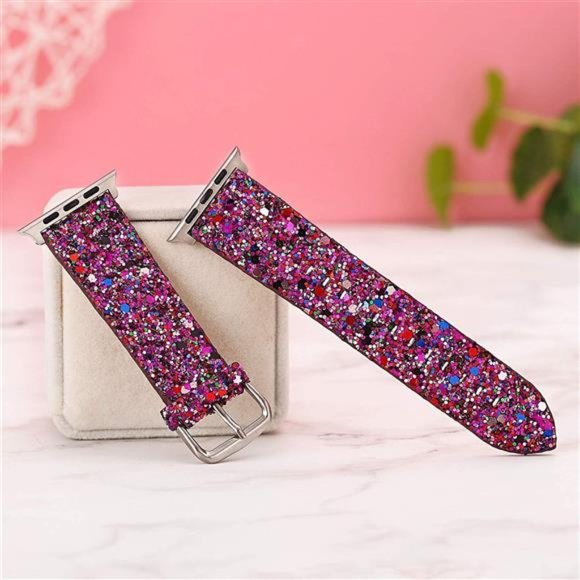 Luxury Sparkle Leather Bling Band Compatible for iWatch 38mm 40mm - Picture 1 of 5